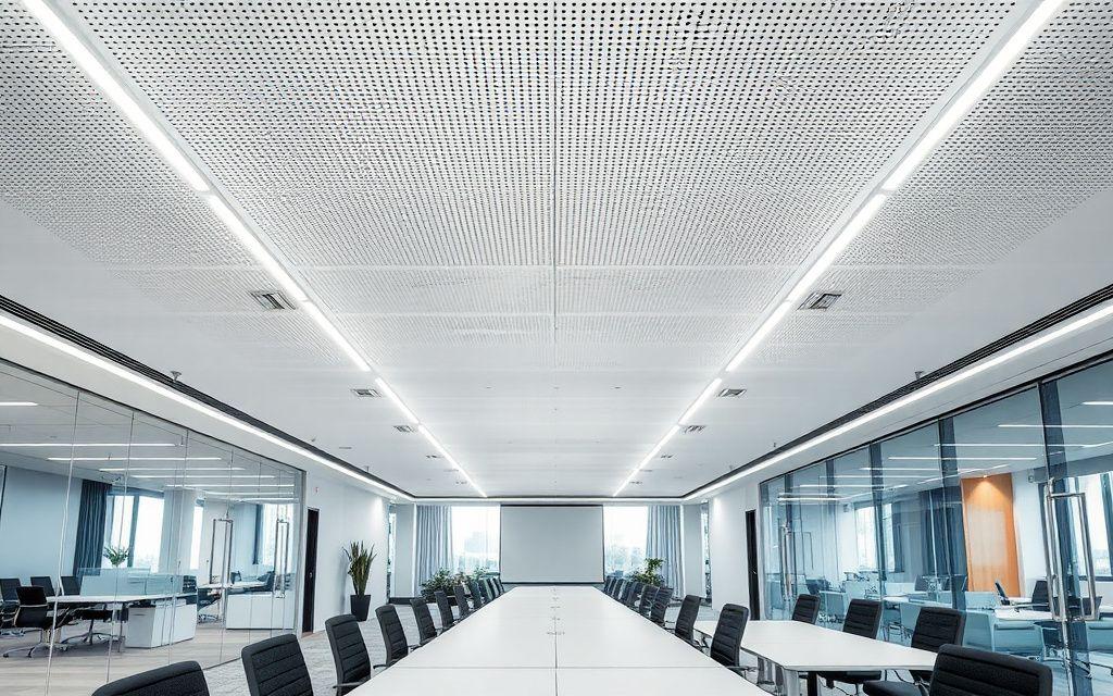 Acoustic stretch ceiling in a modern office