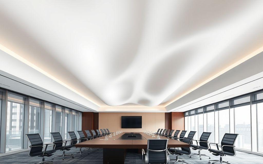 Boardroom with sculpted wave acoustic stretch ceiling